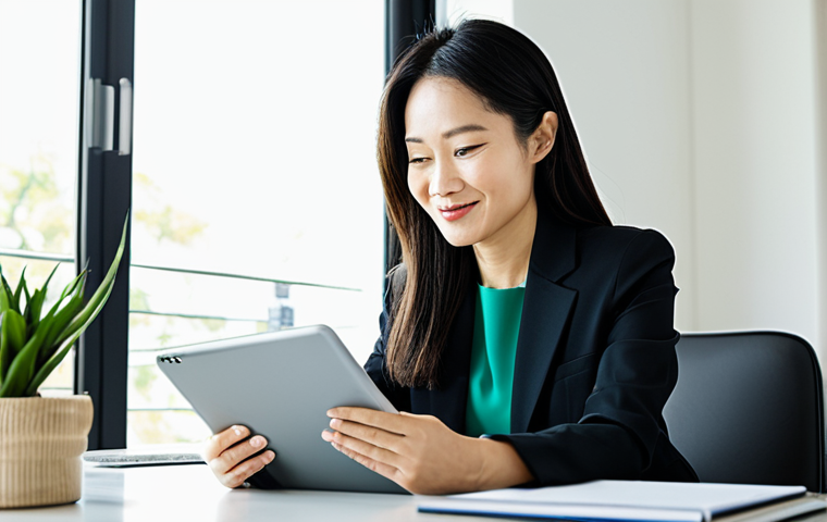 **Prompt 1: Financial Peace through Automation**
    A confident Vietnamese professional woman in her early 30s, wearing a modest, elegant business casual outfit, sitting comfortably at a minimalist desk in a sunlit, modern home office. She is looking at a tablet screen with a calm, relieved expression. The tablet displays a clear, graphical representation of successful automated bill payments and a steadily growing savings balance. The background is clean and uncluttered, featuring a green plant and soft natural light. Perfect anatomy, correct proportions, natural pose, well-formed hands, proper finger count, natural body proportions, fully clothed, modest clothing, appropriate attire, professional dress, safe for work, appropriate content, professional photography, high quality.