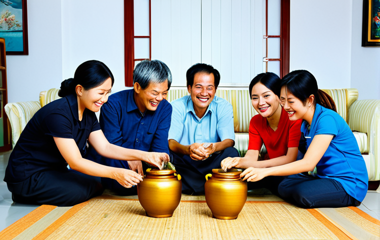 금융습관 자동화의 문화적 차이 - Family Prioritizing Education**

"A Vietnamese family, fully clothed in modest traditional clothing,...