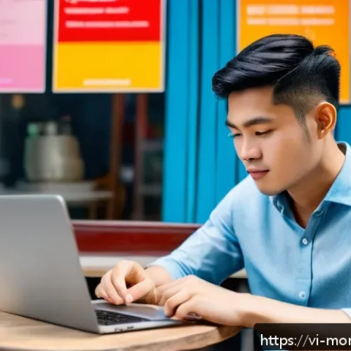 금융습관 자동화를 통한 소비 패턴 분석 - A modern Vietnamese young professional using a smartphone app to track personal expenses, sitting at...